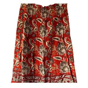 Cotton Floral Red Block Print Lined Skirt sz 6 Boho Peasant Artsy